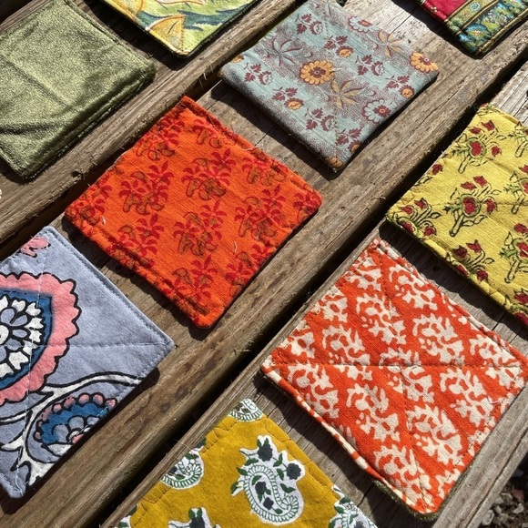 Teabag Quilted Bookmark + Set of 4 Quilted Random Boho Print Coaster Mug Rugs - Picture 8 of 10